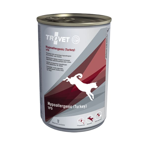 Trovet Hypoallergenic TPD veterinārie konservi suņiem alerģijām ar tītaru 400 g
